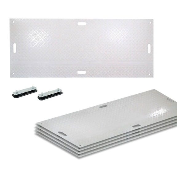 4 Pcs Ground Protection Mats - White, 4' x 8', Heavy Equipment Mats w/ 6 Pcs Single Connectors
