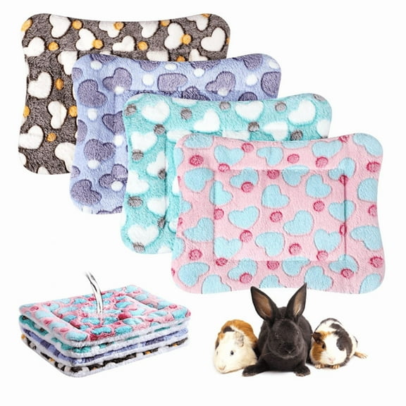 4 Pcs Guinea Pig Bedding Winter Guinea Pig Bed Plush Cage Liners Soft Dog Cat Mat Reversible Winter Cozy Animal Pee Pad Hamster Bed Mat for Bunny