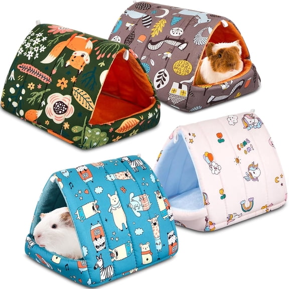 4 Pcs Guinea Pig Hideout, Small Bed Tunnel, Rabbit Washable House Cage Accessories for Bunny Chinchillas Hamsters Ferrets