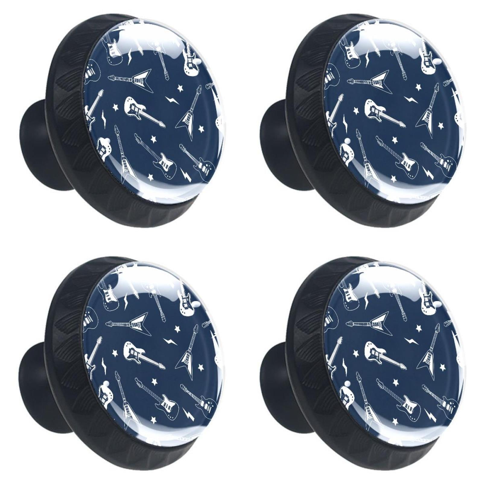 4 Pcs Guitar Music Navy Knobs for Kitchen Cabinet Cupboard Dresser Bookcase Drawer Pulls Handles Round Home Decor