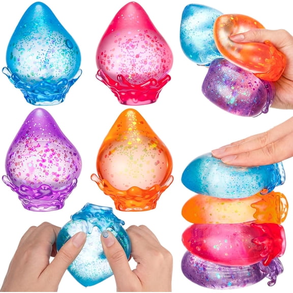 4 Pcs Gummy Squeeze Drop Fidget Gift,Malt Sugar Drop, Adult Cute Sensory Fidget Autism Stress Ball for Anxiety Stress Relief Thing Office Mental Health Gifts Prizes Autism Party Favors