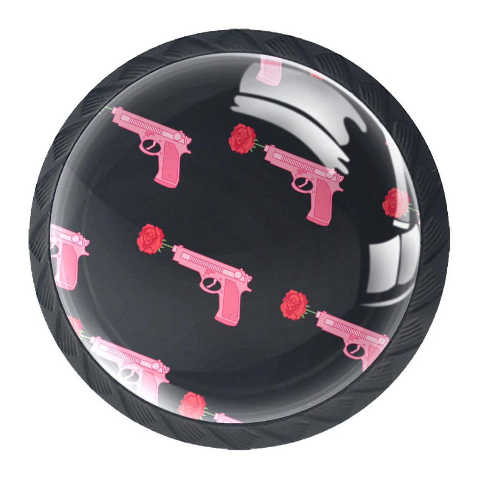 4 Pcs Guns with Roses Knobs for Kitchen Cabinet Cupboard Dresser Bookcase Drawer Pulls Handles Round Home Decor