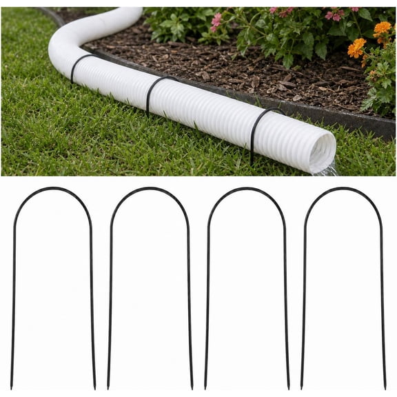 4 Pcs Gutter Downspout Extension Anchors, U Shaped Downspout Extension Holder, Metal Ground Stakes Gutter Drainage Stakes for Drainpipe Fixation Foundation Protection, No-Drill Support