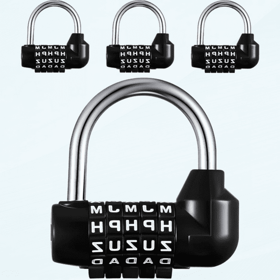 4 Pcs Gym Locker Lock 5 Digit Combination Lock Your Own Word 5 Letter Lock for School Gym Sports Locker, Safety Padlock for Toolbox, Hasp Cabinet Storage, Black