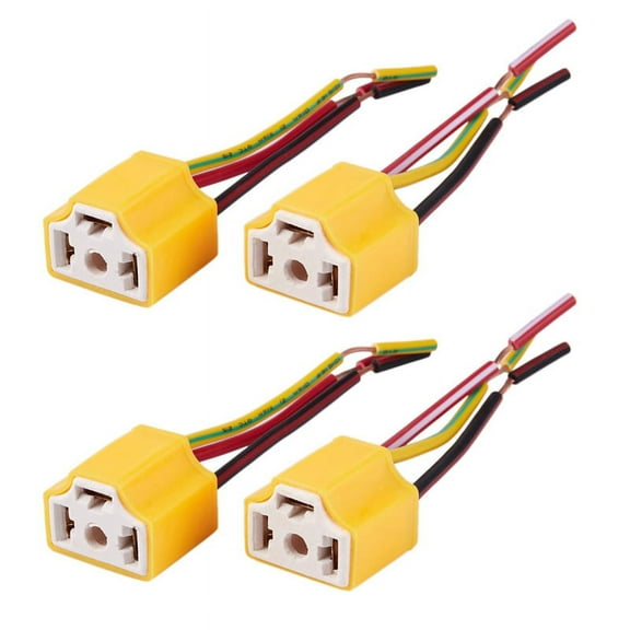 4 Pcs H4 9003 HB2 Female Ceramic Wire Harness Headlight Sockets Plug,4 x H4 Sockets,Yellow