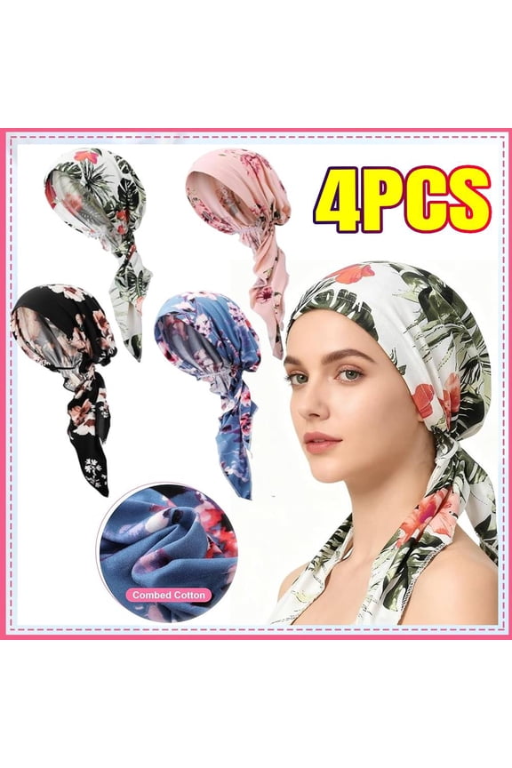 4 Pcs Hair Cover Hat,Headwear for Women,Chemo Caps Lightweight with Head Scarf,Silky Soft Hair Turbans Fashion