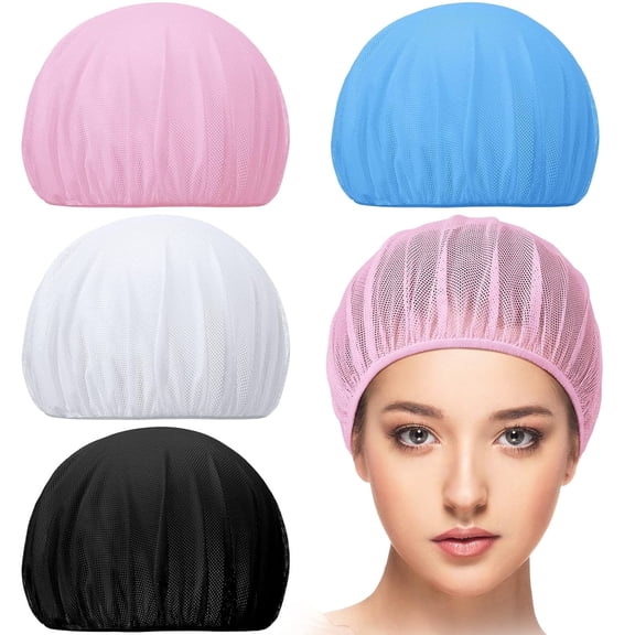 4 Pcs Hair Nets for Sleeping,Elasticity Mesh Hair Net,Unisex Hair Nets Cap,Elastic Chef Hat,Curly Hair Nets for Wash Face,Sleep Caps,Kitchen Cooking Hat Food Service Hair Nets,4 Colors
