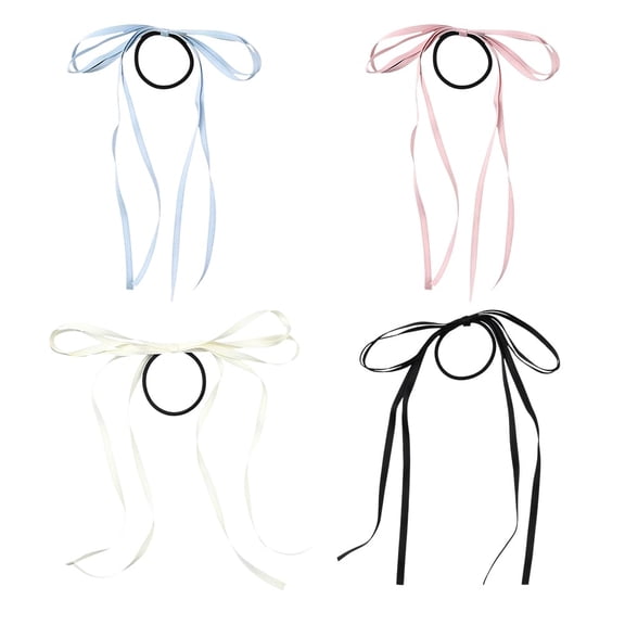 4 Pcs Hair Scrunchie 4 Colors Elastic Hair Ties Bowkont Hair Accessories Elastics Ribbons Hair Holders Stretchy Ponytail Hair Bands