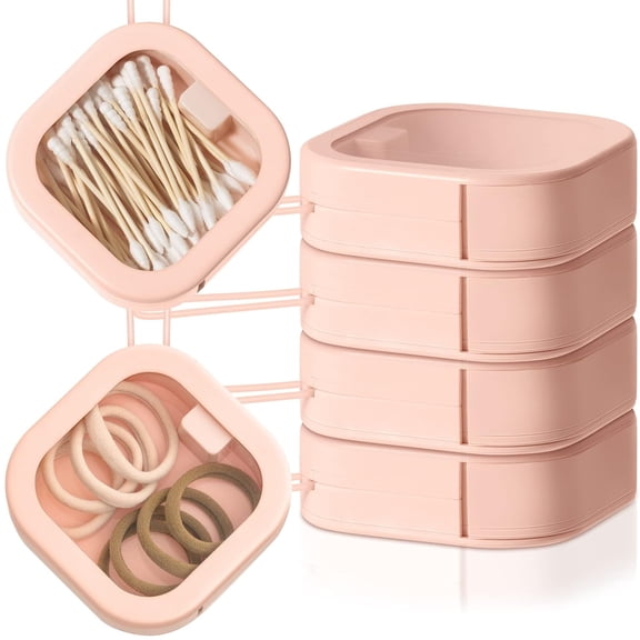 4 Pcs Hair Tie Organizer Portable Hair Accessory Storage Containers Stackable Hair Tie Bobby Pin Holder Home Cotton Swab Dispenser Hair Accessories Jewelry Organizer Box(White)