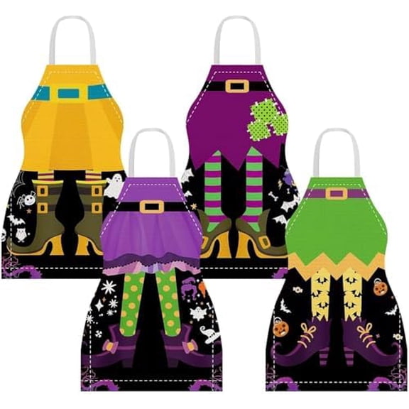 4 Pcs Halloween Apron Witch Cooking Aprons Halloween Party Decorate Happy Halloween Kitchen Aprons for Kids Kitchen Decor
