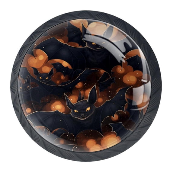 4 Pcs Halloween Bat Knobs for Kitchen Cabinet Cupboard Dresser Bookcase Drawer Pulls Handles Round Home Decor