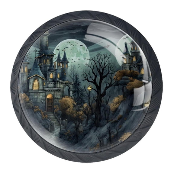 4 Pcs Halloween Castle Knobs for Kitchen Cabinet Cupboard Dresser Bookcase Drawer Pulls Handles Round Home Decor