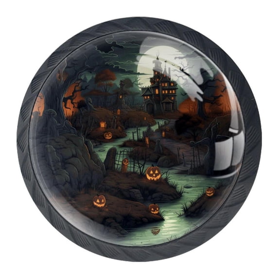 4 Pcs Halloween Graveyard Knobs for Kitchen Cabinet Cupboard Dresser Bookcase Drawer Pulls Handles Round Home Decor