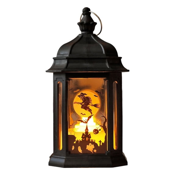 4 Pcs Halloween Lantern with LED Lights, 5.7X2.83 inch Spooky Pattern Candle Lantern, Battery Operated Night Lamp, Hanging Flameless Lantern, Atmosphere Decor Light, Halloween Decorations Indoor