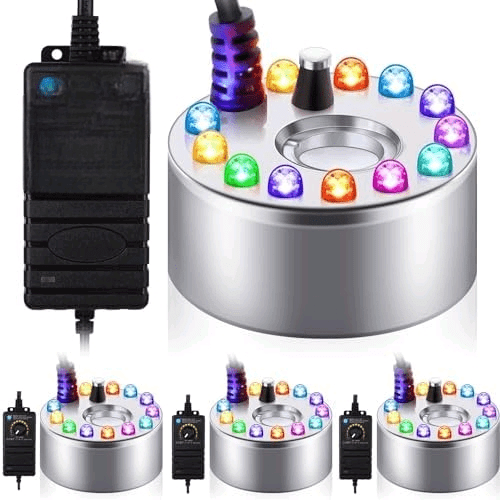 4 Pcs Halloween Mist Maker Fogger with Adjustable Fog Controller Small Ultrasonic Fog Machine Fountain Cauldron Water Garden Pond Foggers with 12 LED Light Flashes for Halloween Party