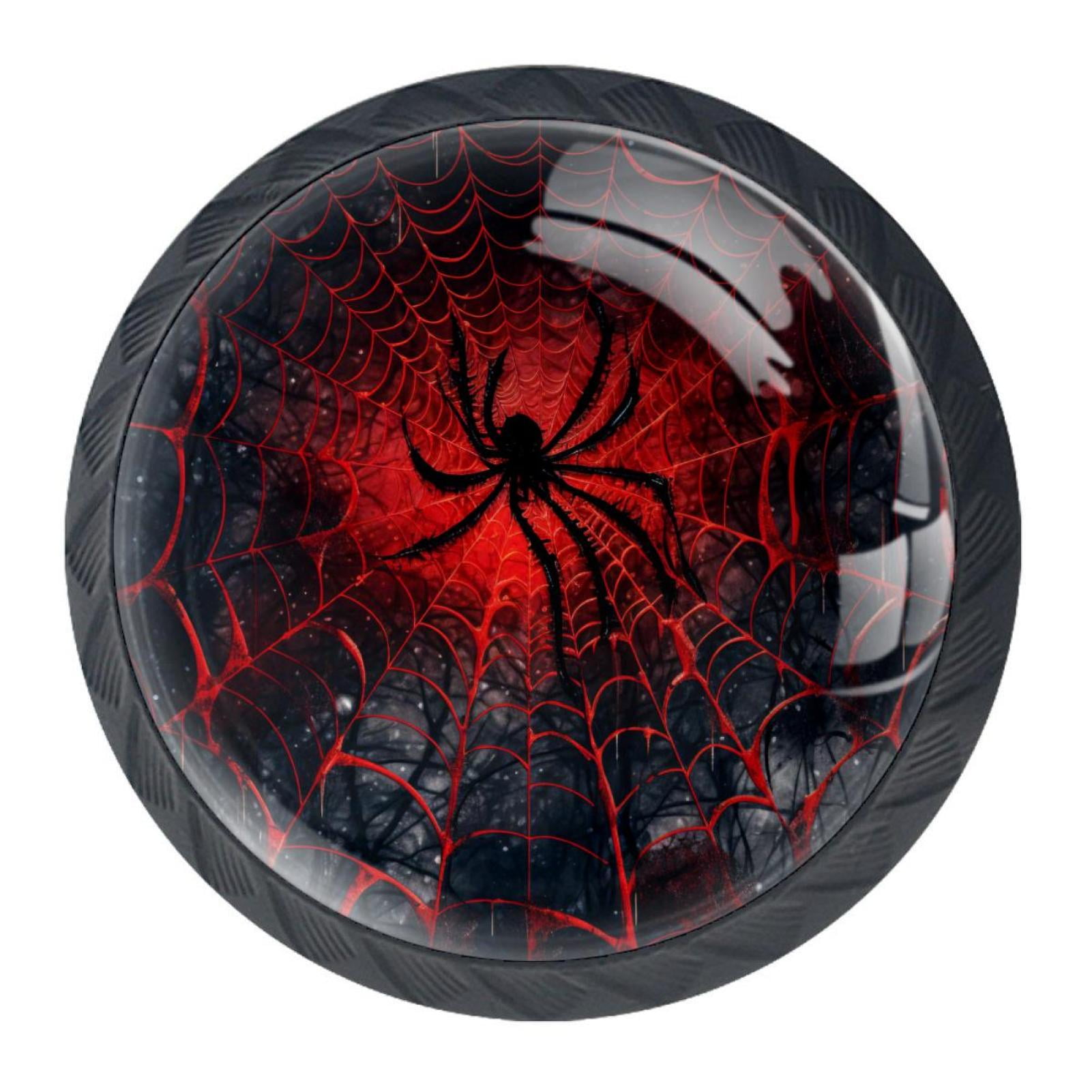4 Pcs Halloween Spider Web Knobs for Kitchen Cabinet Cupboard Dresser Bookcase Drawer Pulls Handles Round Home Decor