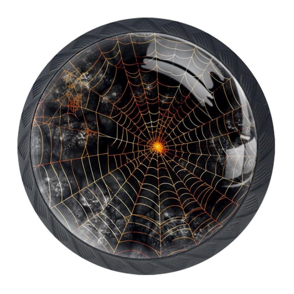 4 Pcs Halloween Spider Web Knobs for Kitchen Cabinet Cupboard Dresser Bookcase Drawer Pulls Handles Round Home Decor