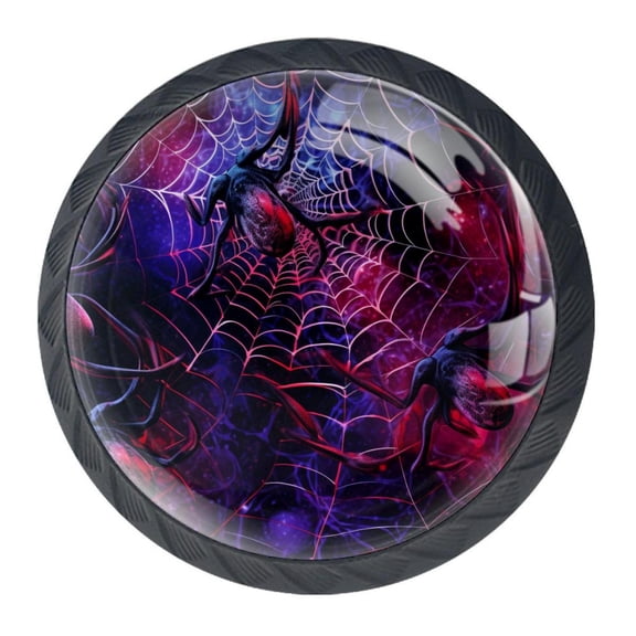 4 Pcs Halloween Spider Web Knobs for Kitchen Cabinet Cupboard Dresser Bookcase Drawer Pulls Handles Round Home Decor