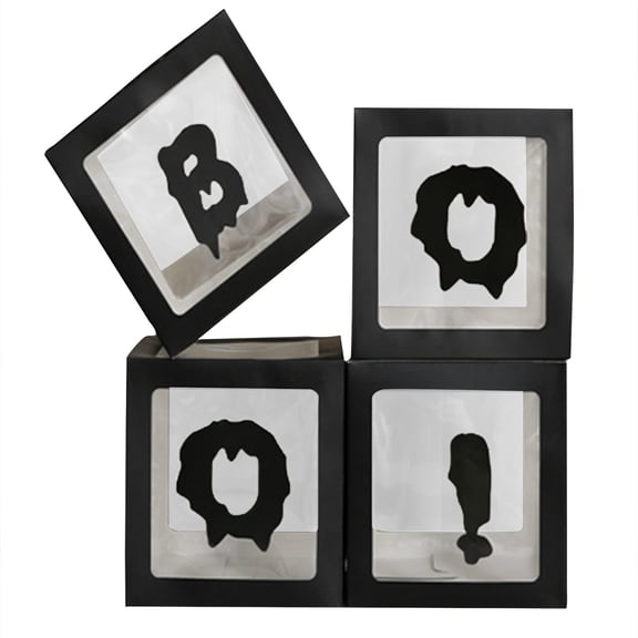 4 Pcs Halloween Spooky Balloon Boxes — Transparent Designs with Haunted Shadows, Halloween Decorations for Snack Tables, Dessert Stations & Halloween Party Setups — perfect for Costume Parties