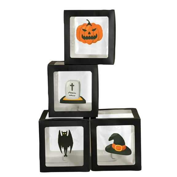 4 Pcs Halloween Spooky Balloon Boxes — Transparent Designs with Haunted Shadows, Halloween Decorations for Snack Tables, Dessert Stations & Halloween Party Setups — perfect for Costume Parties