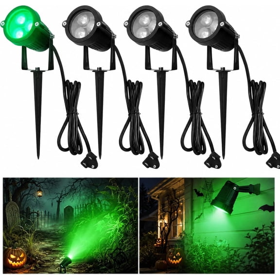 4 Pcs Halloween Spotlights Outdoor Green Flood Light 12w Ip66 | Waterproof LED Spotlight, Landscape Lighting Plug-in with Us Plug, for Halloween Christmas Party Yard Garden Outdoor Decor
