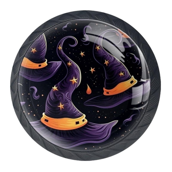 4 Pcs Halloween Witch Hat Knobs for Kitchen Cabinet Cupboard Dresser Bookcase Drawer Pulls Handles Round Home Decor