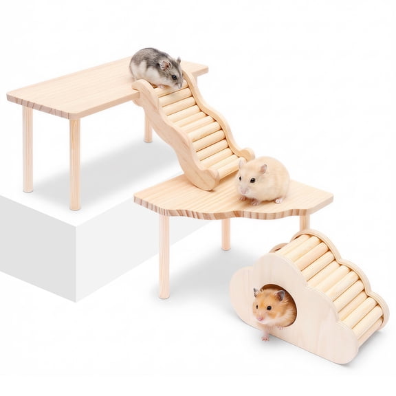 4 Pcs Hamster Platform Hideout Wood Ladder Playhouse Hamster Game Climbing Toy with Platform Cage Accessories for Small Pet