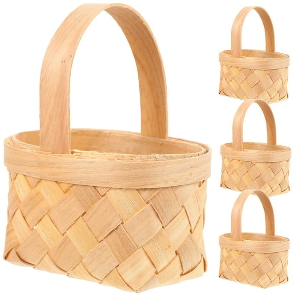 4 Pcs Hand Woven Basket Small Wicker with Handle Fall Gift Kids Jewelry for Girls Fruit Snacks Bulk
