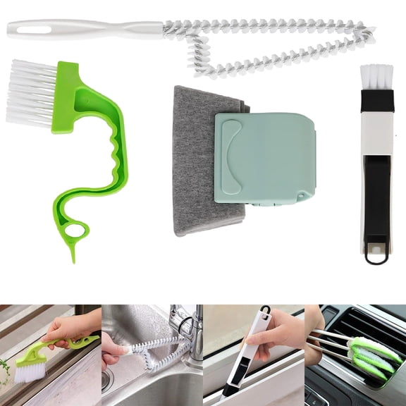 4 Pcs Handheld Groove Gap Cleaning Tools Set, Window Door Track Cleaner Brush Crevice Dust Removal Tool For Sliding Doors, Tile Lines, Car Vents, Keyboard, Air Conditioner, Narrow Space Cleaning Kit