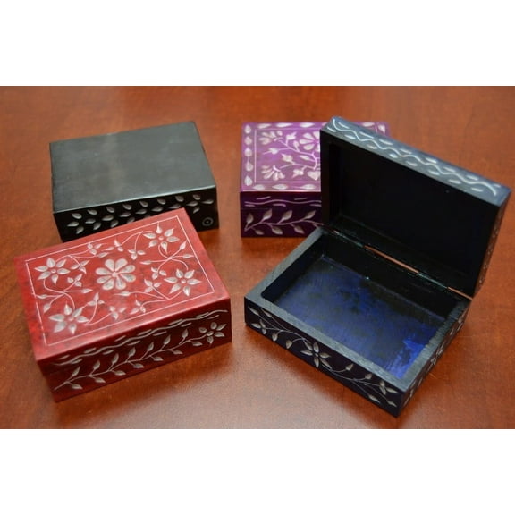 4 Pcs Handmade Carved Flower Storage Keepsake Soaptsone Boxes