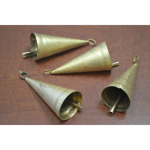 4 Pcs Handmade Rusty Iron Metal Bells 3 3/4"