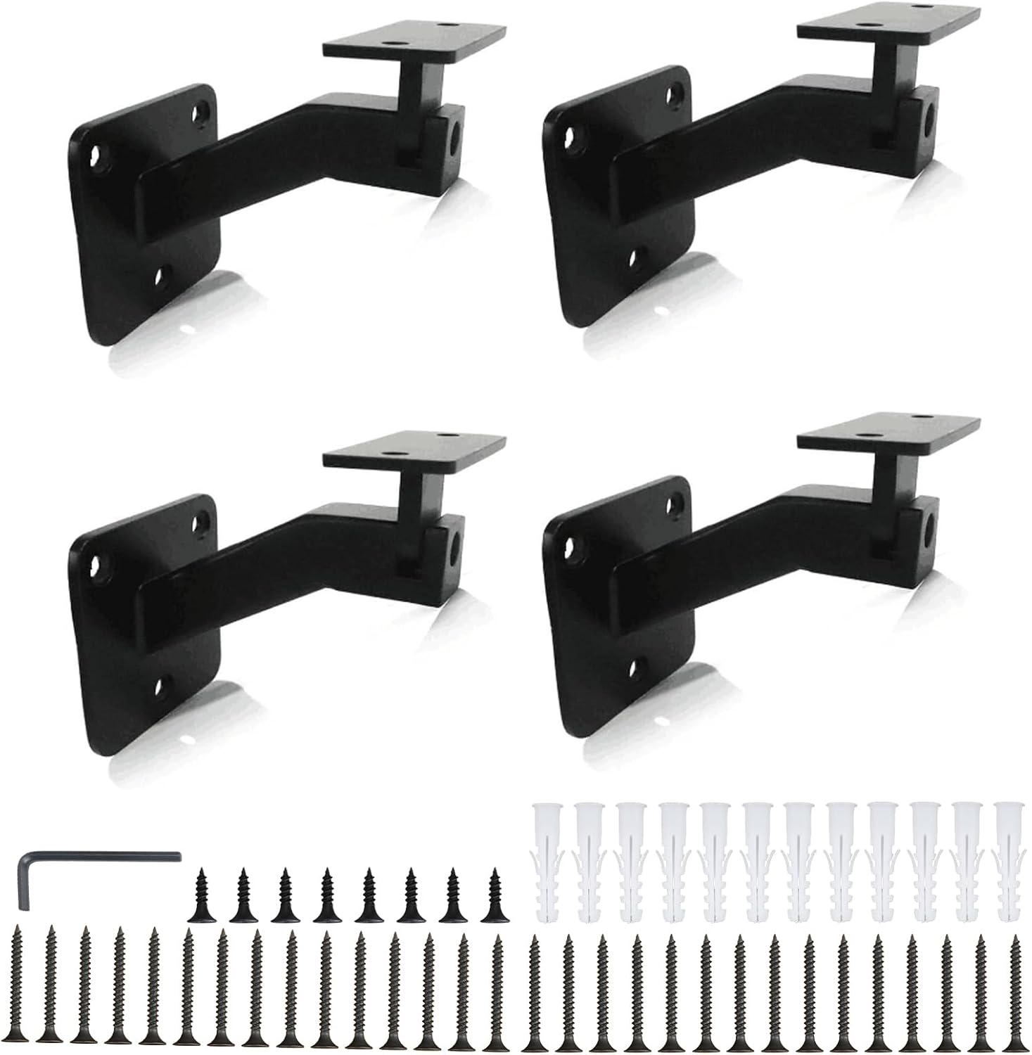 Adjustable Railing Brackets 4 Pcs Handrail Bracket Black, Adjustable Handrail Brackets Iron ...