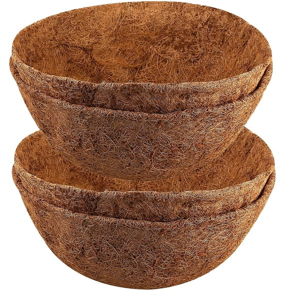 4 Pcs Hanging Basket Liner,14 Inch Outdoor Planter Liners Round Coco Fiber Liner Pre-Formed Replacement Basket Shaped Liner Natural Coconut Fiber Liner for Flower Pot Garden Vegetables Less Watering