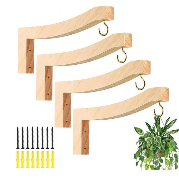Top Sales 4 Pcs Hanging Plant Hanger T Shaped Hooks 7.55 Inch Wooden Wall Mounted Bracket Holder Indoor