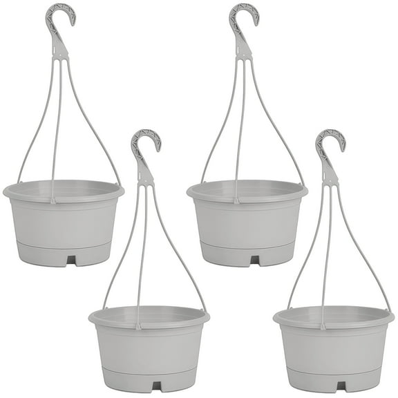 4 Pcs Hanging Planters, Large Patio Hanging Trays, Plastic Hanging Flower Pots with Drainage Trays & Hanging Hooks, Indoor and Outdoor Use, Ideal for Balcony and Garden Decoration