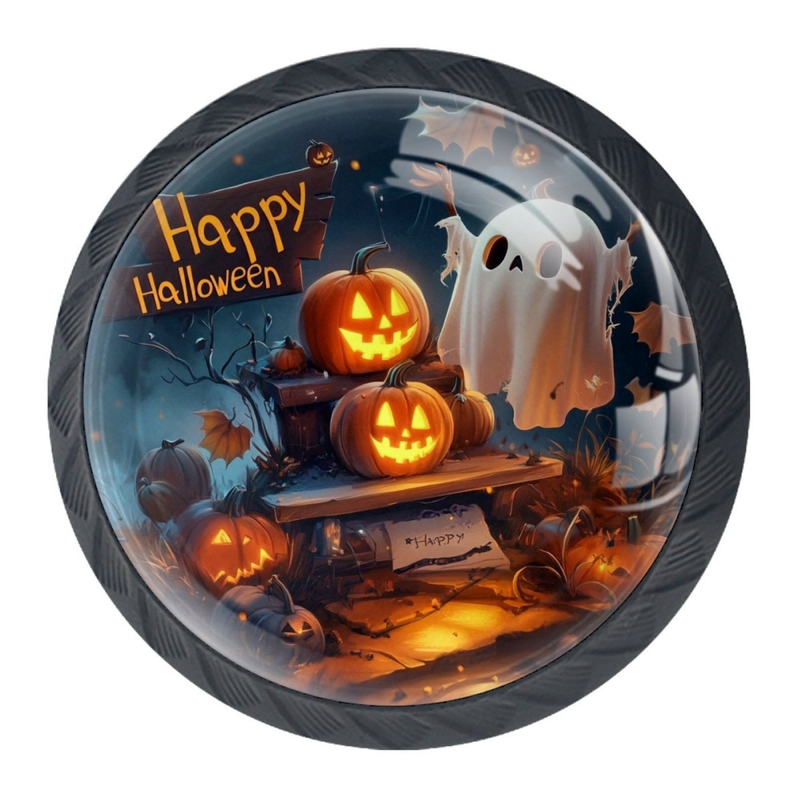 4 Pcs Happy Halloween Knobs for Kitchen Cabinet Cupboard Dresser Bookcase Drawer Pulls Handles Round Home Decor