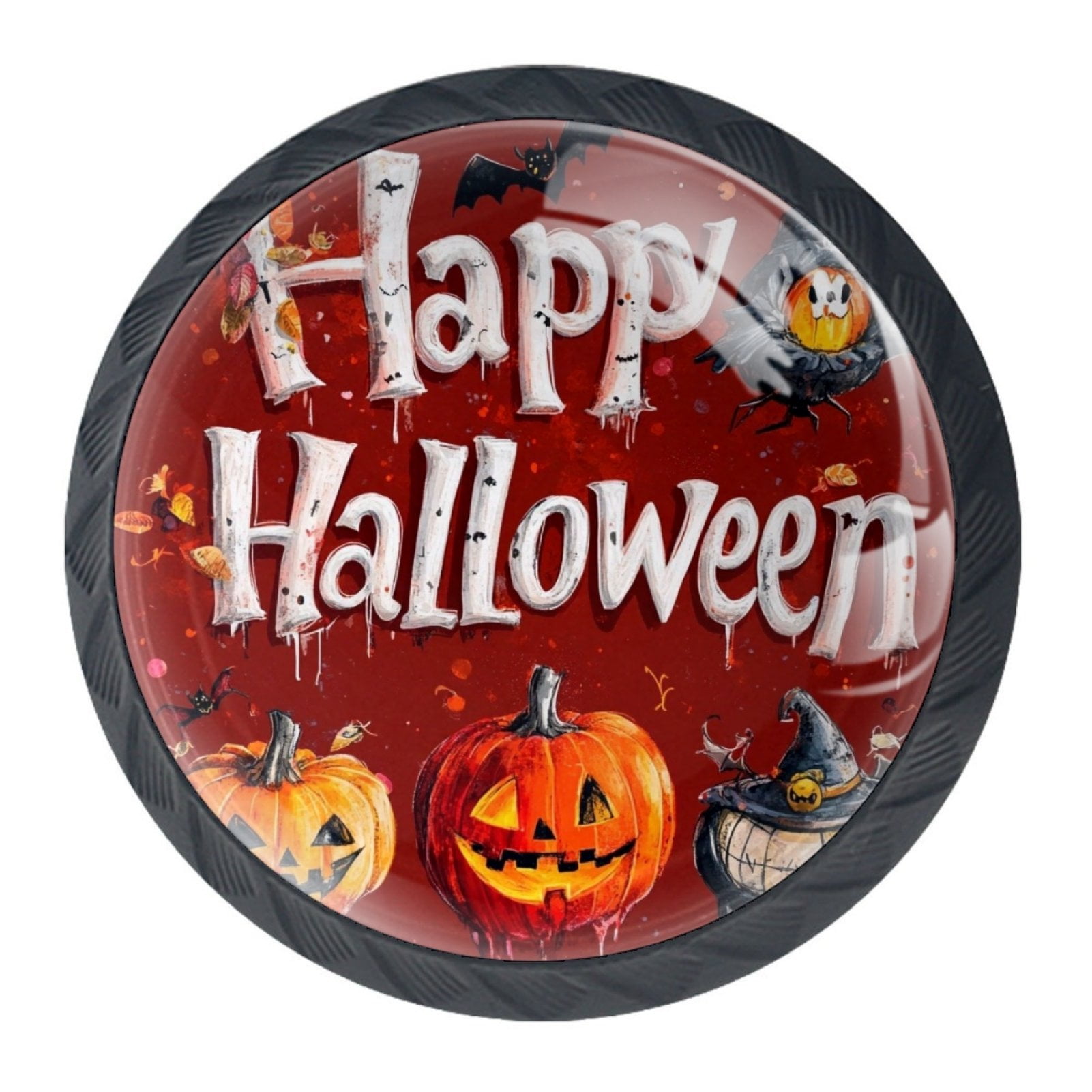 4 Pcs Happy Halloween Knobs for Kitchen Cabinet Cupboard Dresser Bookcase Drawer Pulls Handles Round Home Decor