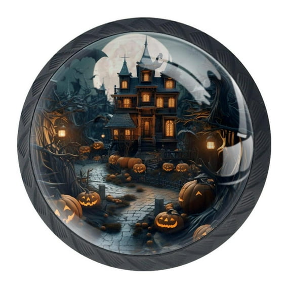 4 Pcs Happy Halloween Knobs for Kitchen Cabinet Cupboard Dresser Bookcase Drawer Pulls Handles Round Home Decor