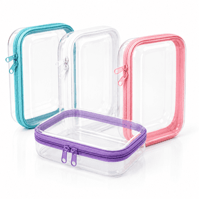 4 Pcs Hard Clear Zipper Case Transparent Cases for Snacks Makeup Bag Plastic Storage Box Containers for Building Blocks,Puzzles,Cosmetics(Multicolor,7.5 x 3.9 x 2 in)
