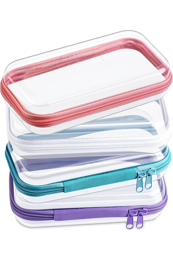 4 Pcs Hard Clear Zipper Case Transparent Cases for Snacks Makeup Bag Plastic Storage Box Containers for Building Blocks,Puzzles,Cosmetics(Multicolor,7.5 x 3.9 x 2 in)