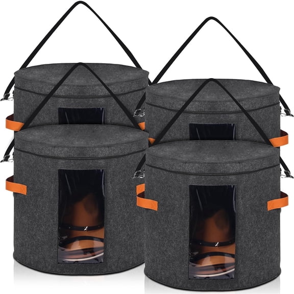 4 Pcs Hat Boxes Oversized Round Cowboy Hat Storage Box for Women Men 19" x 17" Cowboy Large Felt Organizer Bag Baseball Cap Container with Dustproof Lid for Clothes Case Travel Gift(Dark Gray)