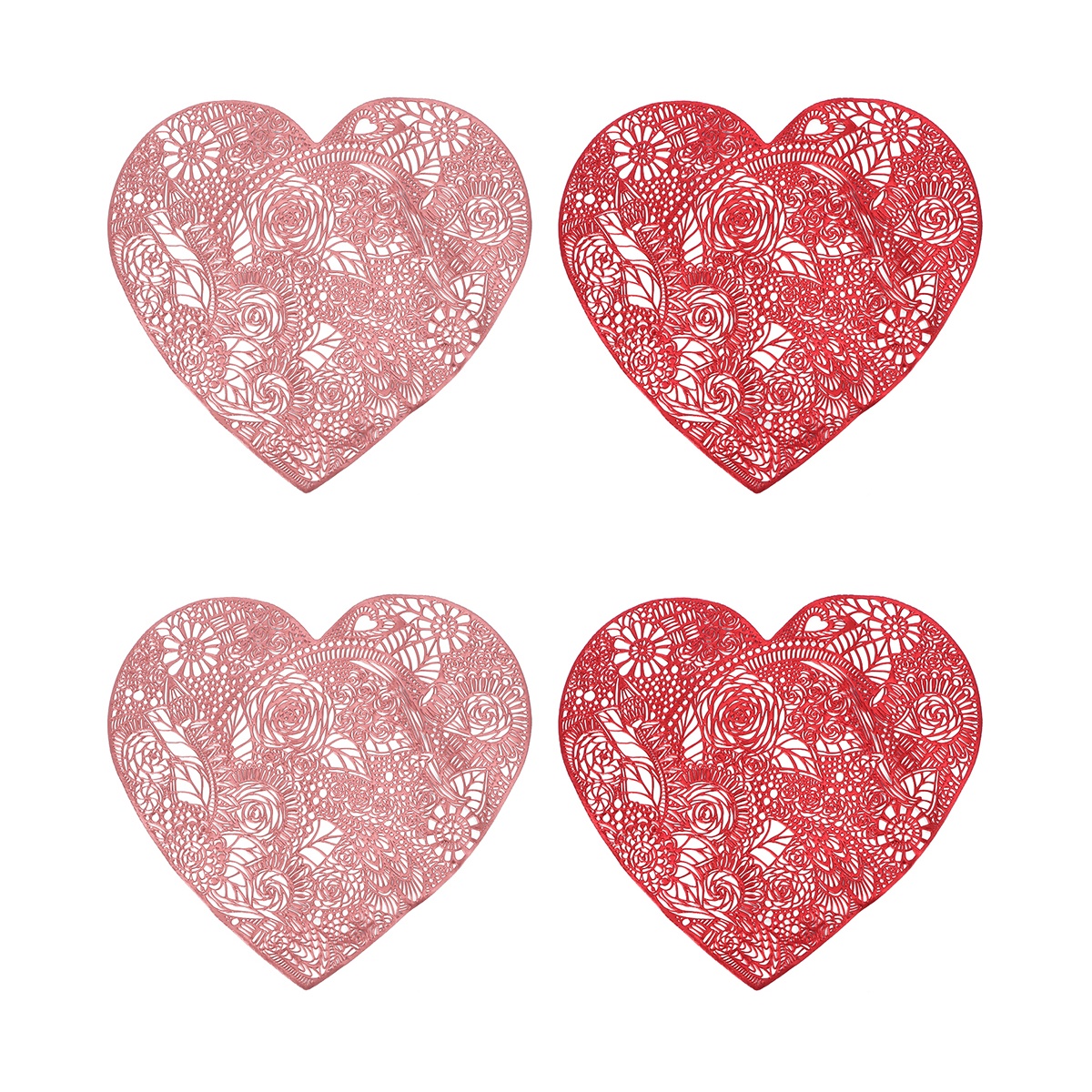 4 Pcs Heart Shape Placemats Valentine's Placemats PVC Placemats for