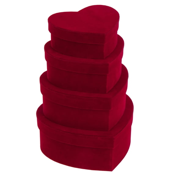 4 Pcs Heart Shaped Gift Boxes with Lids Red Velvet Nesting Gifts Box for Presents Birthday Wedding Valentines Christmas Party Favor Boxes