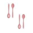 thumbnail image 1 of 4 Pcs Heat Resistant Non Stick Silicone Serving Spoons Set Mixing Spoons Ideal for Cooking, Baking, Mixing, Stirring Includes Slotted & Not Hollow Spoons, Design for Cookware, 7.95"x1.69", Pink, 1 of 9