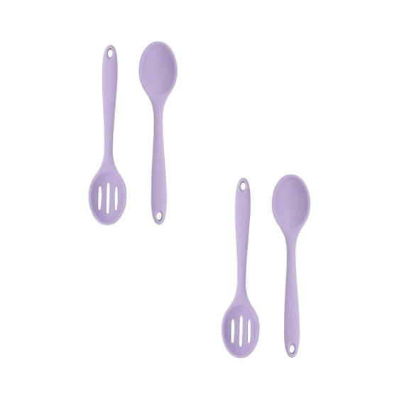 4 Pcs Heat Resistant Silicone Cooking Spoon Spatula, Large Kitchen Solid and Slotted Spoons Non-stick Dishwasher Safe Nonstick Kitchen Spoons Set for Mixing, Serving, Scraping, 7.95"x1.69", Purple