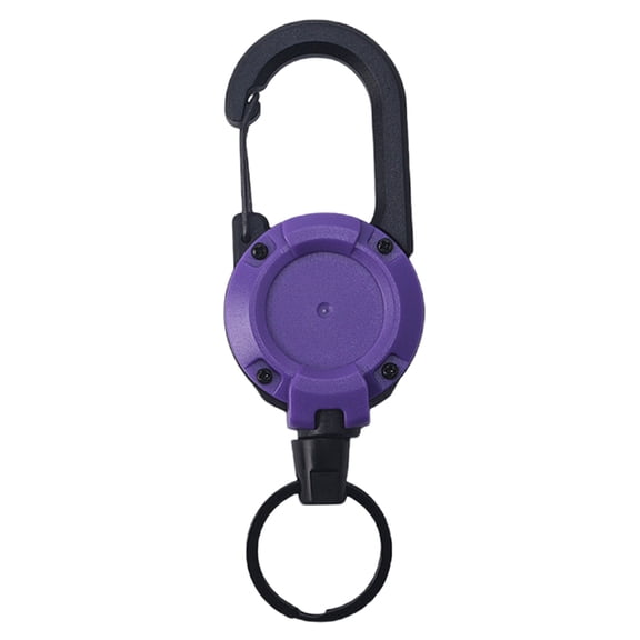 4 Pcs Heavy Duty Carabiner Badge Holder, Retractable Keychain & ID Holder Metal Belt Clip Lanyard Reel with 23.6” Steel Cord and Paracord for Keys Badges & Outdoor Work Purple