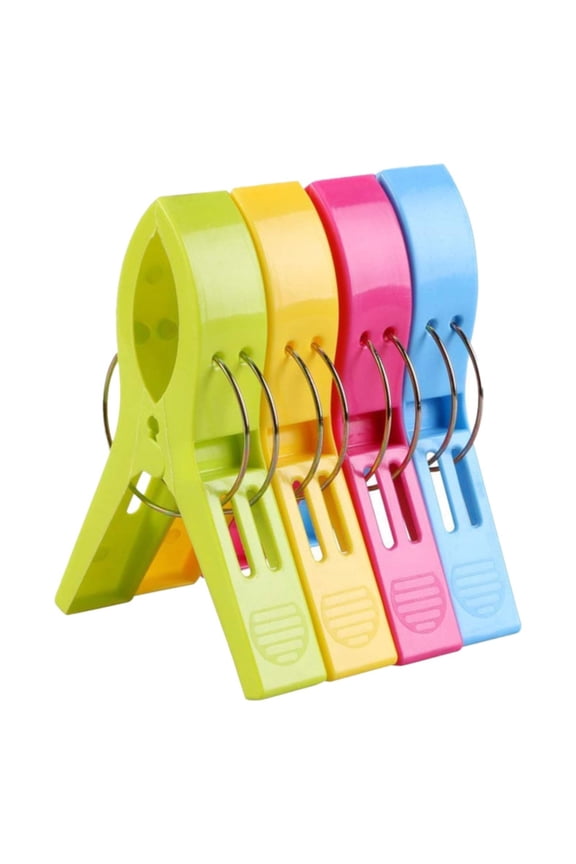 4 Pcs Heavy Duty Clothes Pins Multipurpose Clothes Pins Large Beach Towel Clips Beach Chair Clips Assorted Bag Clips Clothesline Clip for Laundry Hanging, Kitchen Bags, 2.87"x4.72", Multicolor A