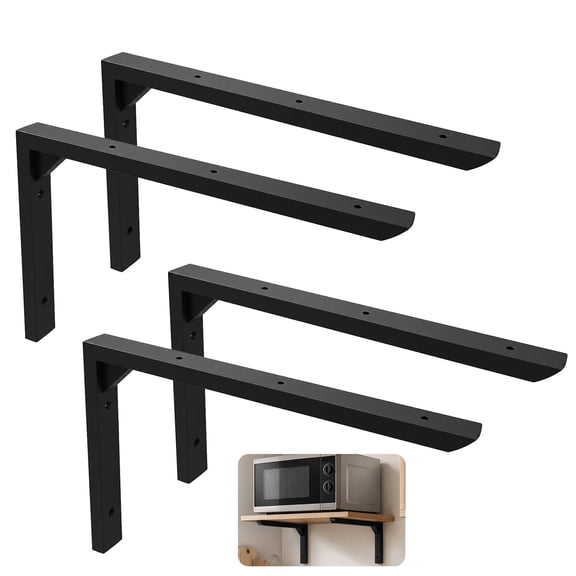 4 Pcs Heavy Duty Floating Shelf Brackets, Matte Black Stainless Steel L-Shaped Wall Mount Support, Industrial Decorative Support for Kitchen Open Shelving, Triangle Sturdy Supports