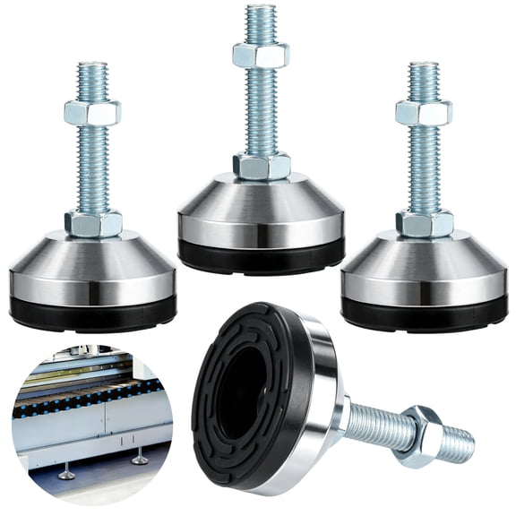 4 Pcs Heavy Duty Leveling Feet, M12 Adjustable Leveler, 2.36 in Anti-Vibration Rubber Base, 1102 lbs Load Capacity, Carbon Steel Leg Leveler for Workbench, Machine, Cabinet
