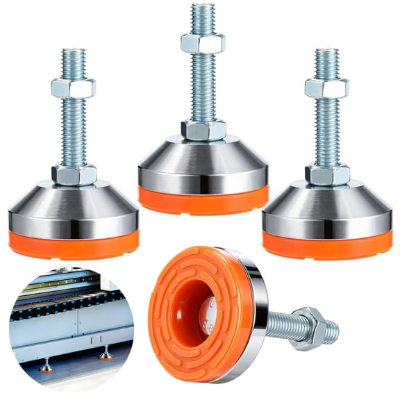 4 Pcs Heavy Duty Leveling Feet, M12 Adjustable Leveler, 2.36 in Anti-Vibration Rubber Base, 1102 lbs Load Capacity, Carbon Steel Leg Leveler for Workbench, Machine, Cabinet